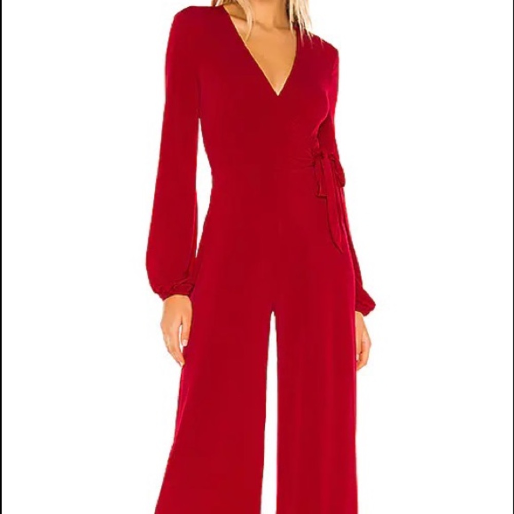 BCBGeneration
Wrap Tied Knit Jumpsuit in Ruby Red Size Small